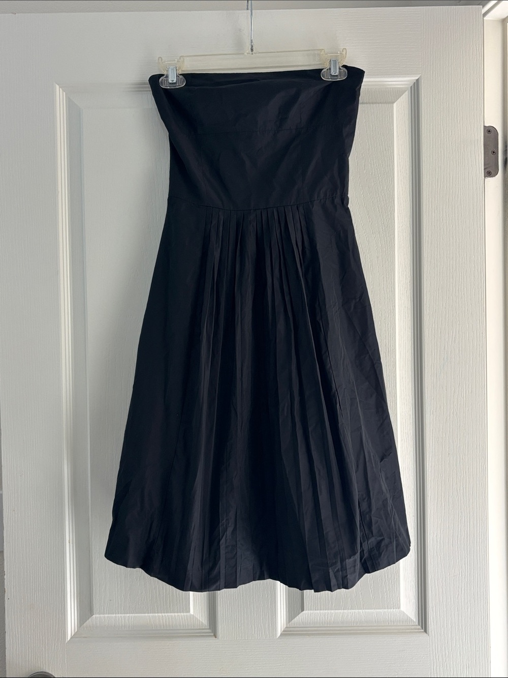 NWT Theory Black Strapless Pleated Midi Dress Honey Flair Sz 0